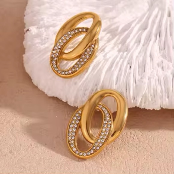 18K Gold Double Loop Earrings*Interlocking Loops Earrings*Statement Earrings*MJ - Picture 7 of 7